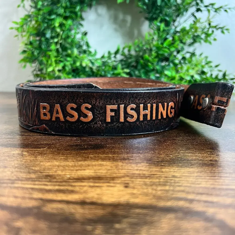Vintage Bass Fishing Genuine Leather Belt 46